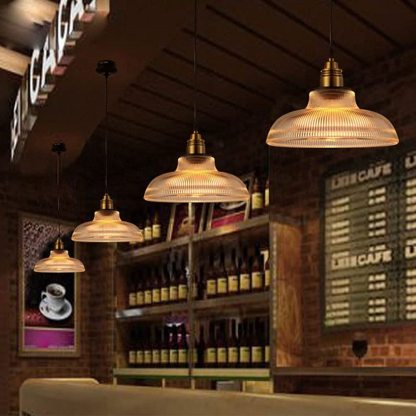 Sanna Industrial Pendant Lights in Restaurant, Amber Glass Shades