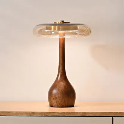 Ozawa Vintage Glass Wood Brass Table Lamp Bedroom Dining Room