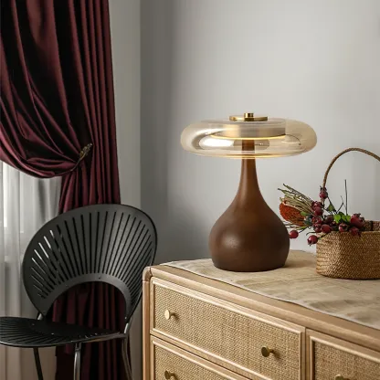 Ozawa Vintage Glass Wood Brass Table Lamp Bedroom Dining Room