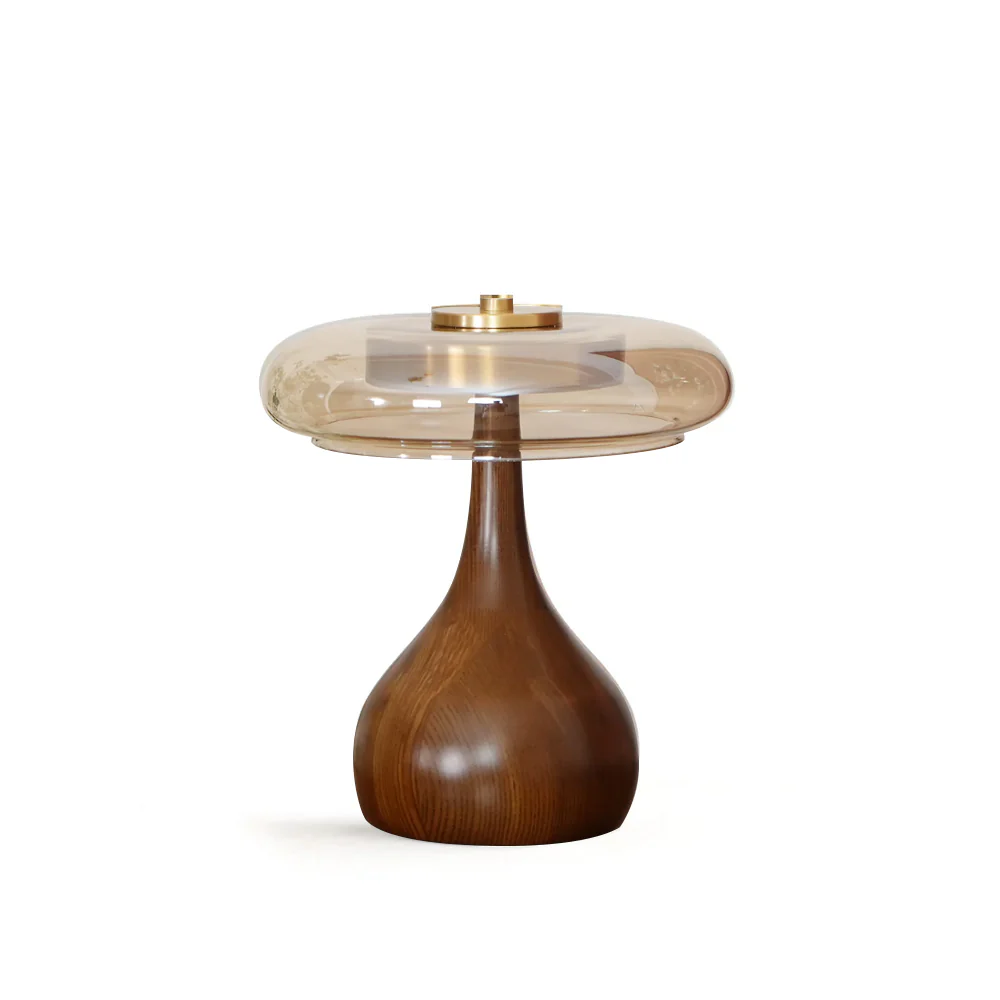 Ozawa Vintage Glass Wood Brass Table Lamp Bedroom Dining Room