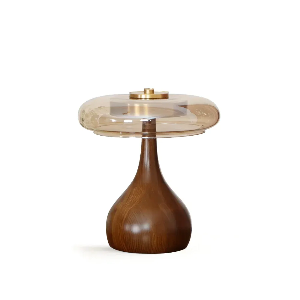 Ozawa Vintage Glass Wood Brass Table Lamp Bedroom Dining Room