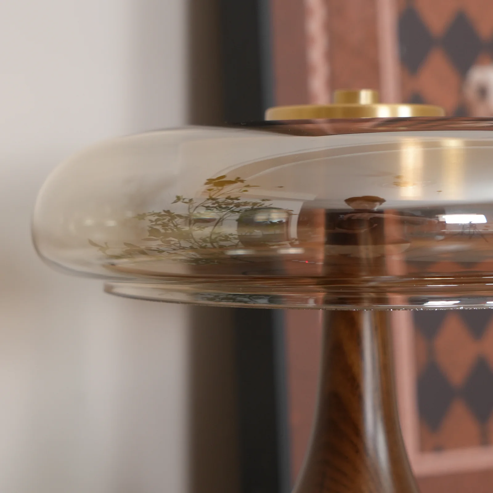 Ozawa Vintage Glass Wood Brass Table Lamp Bedroom Dining Room
