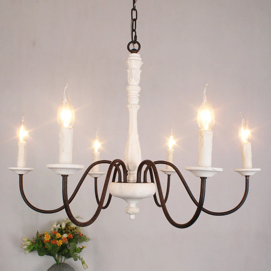 Alessio Gorgeous White Metal Wood Chandelier Dining Room Bedroom