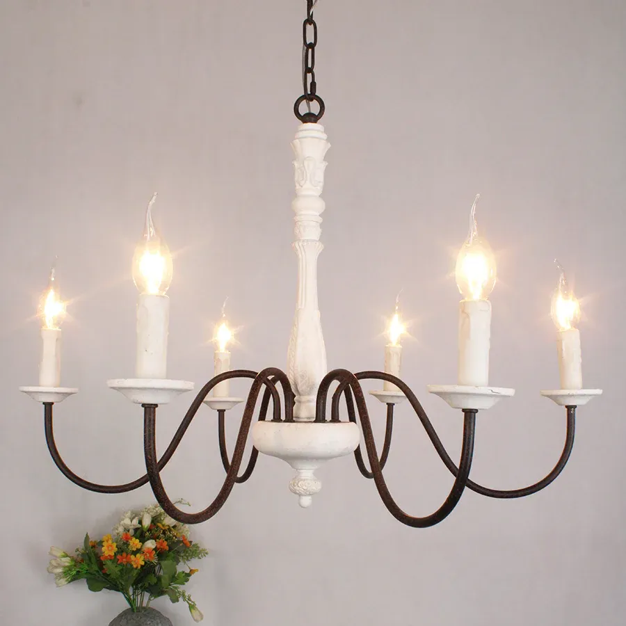 Gorgeous White Metal Wood Chandelier Dining Room Bedroom | Las Sola