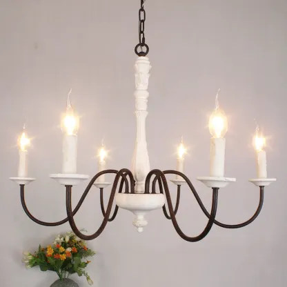 Alessio Gorgeous White Metal Wood Chandelier Dining Room Bedroom