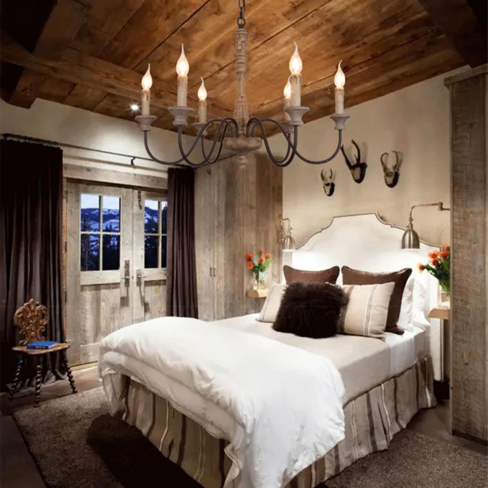 Alessio Gorgeous White Metal Wood Chandelier Dining Room Bedroom