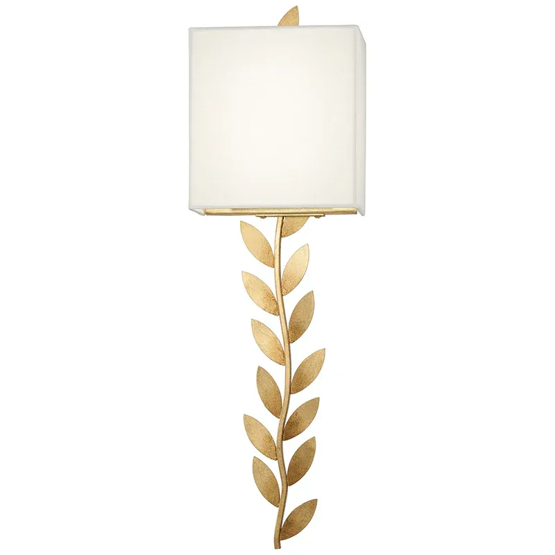 Modern wall lamp with brass leaf design, bedroom or dining room lighting.