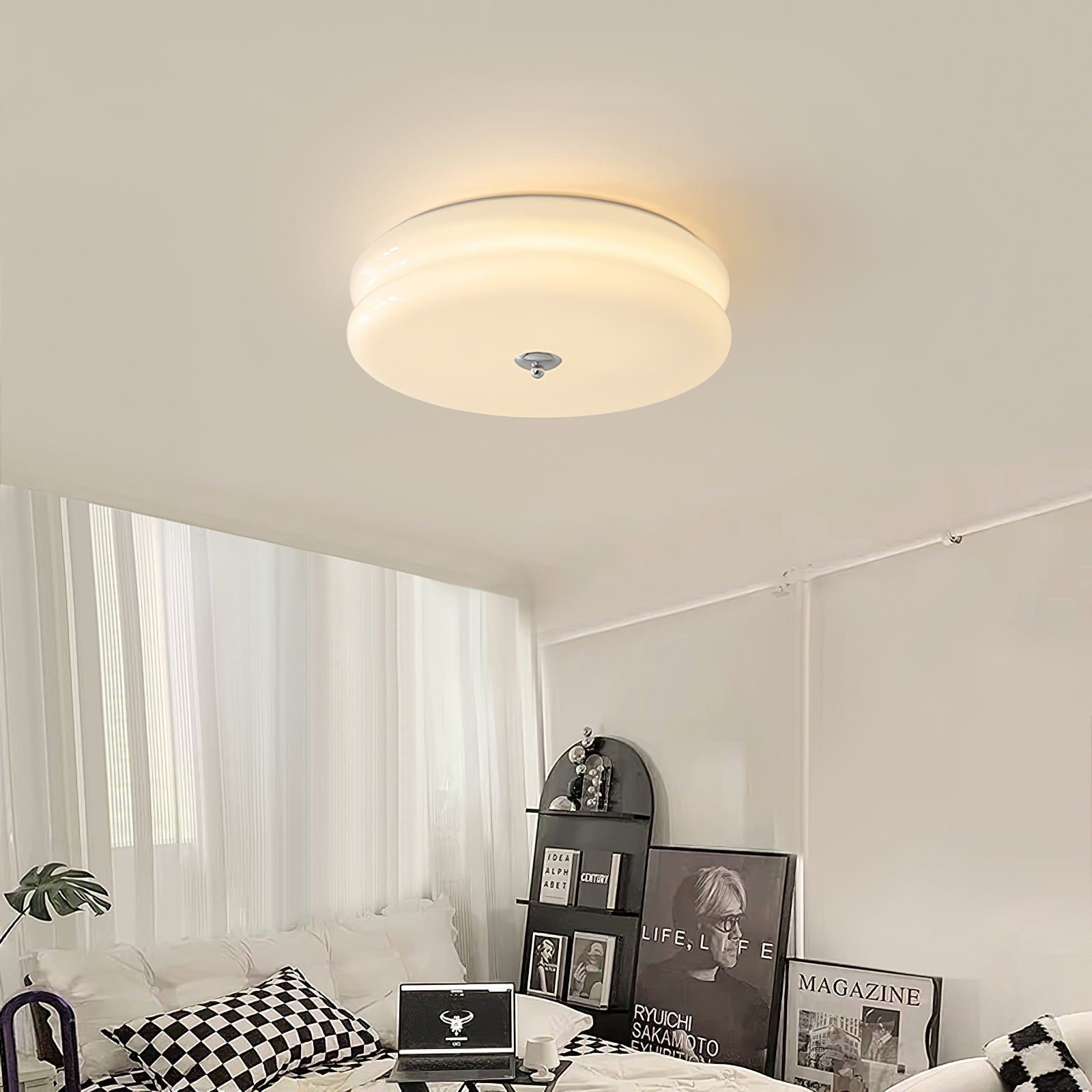 Morandi Round Ceiling Light in bedroom