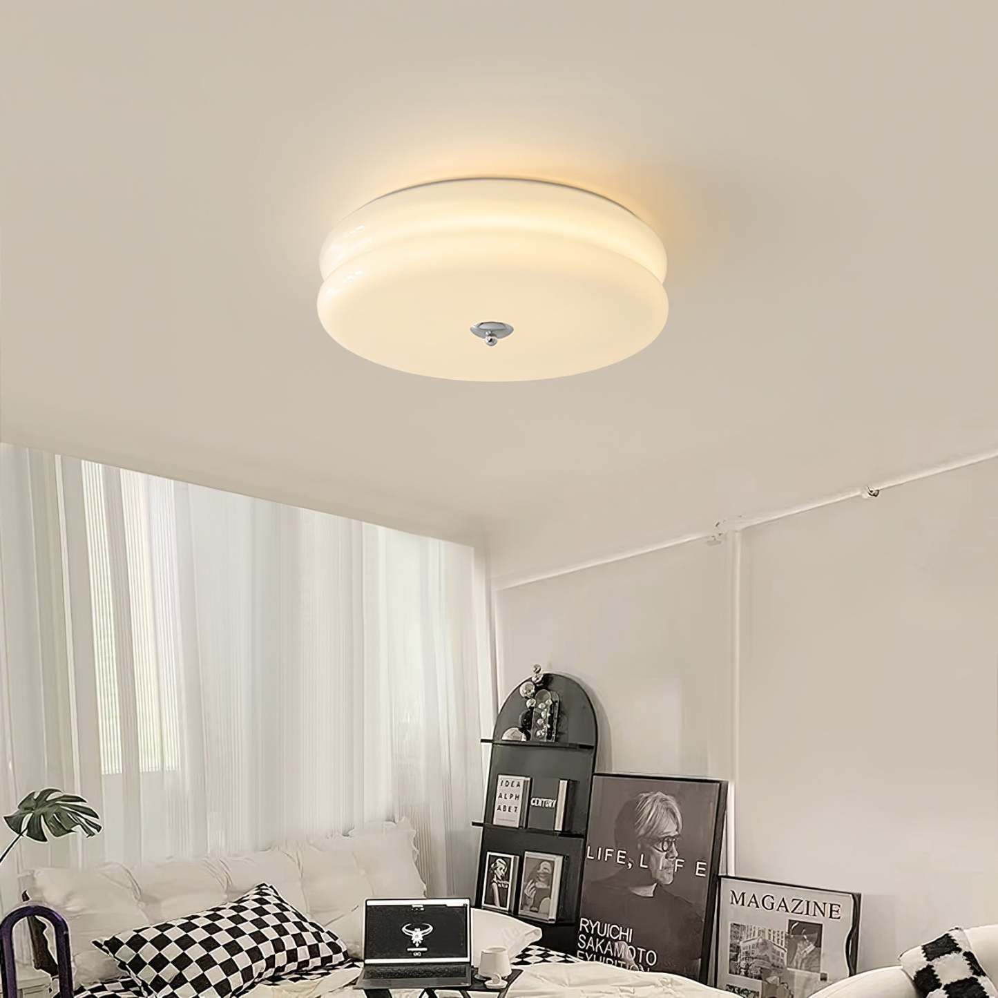 Morandi Round Ceiling Light in bedroom