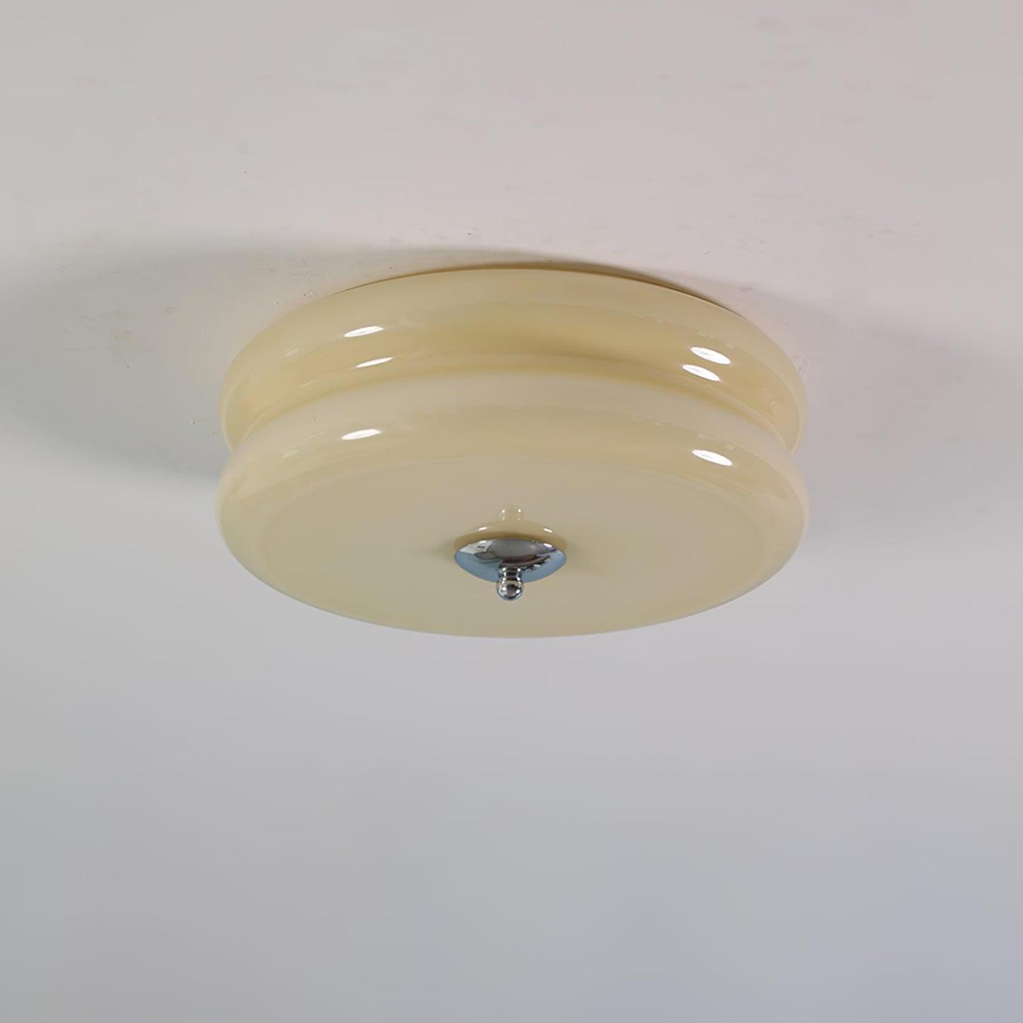 Morandi Round Flush Mount Ceiling Light Detail, beige glass