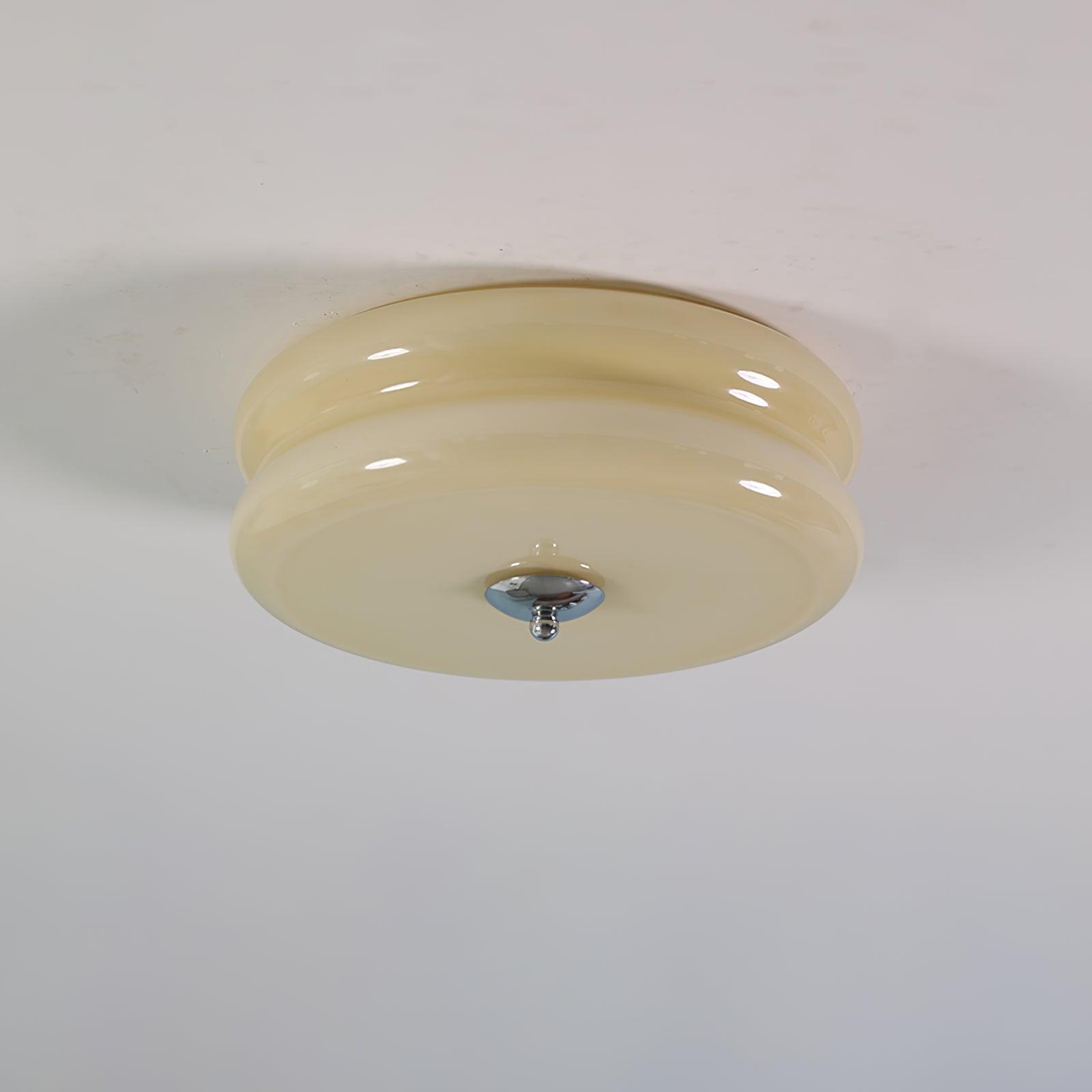 Morandi Round Flush Mount Ceiling Light Detail, beige glass