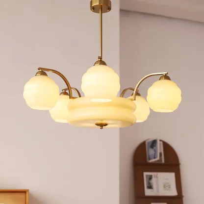 Valentina Vintage Classical Brass Glass Chandelier Living Dining Room