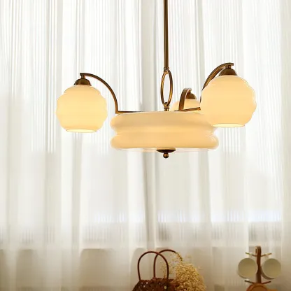 Valentina Vintage Classical Brass Glass Chandelier Living Dining Room