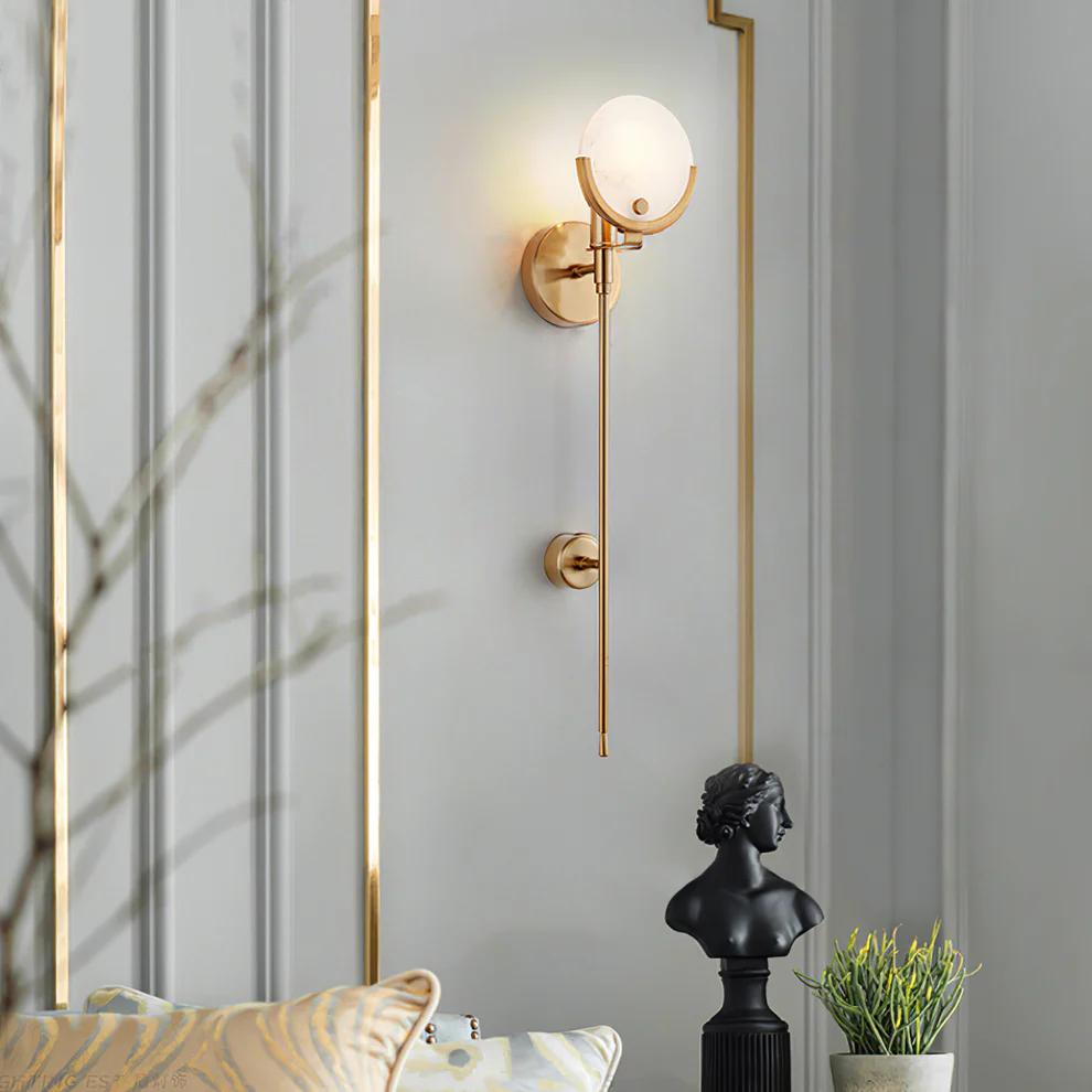 Jade Brass Alabaster Round Wall Lamp
