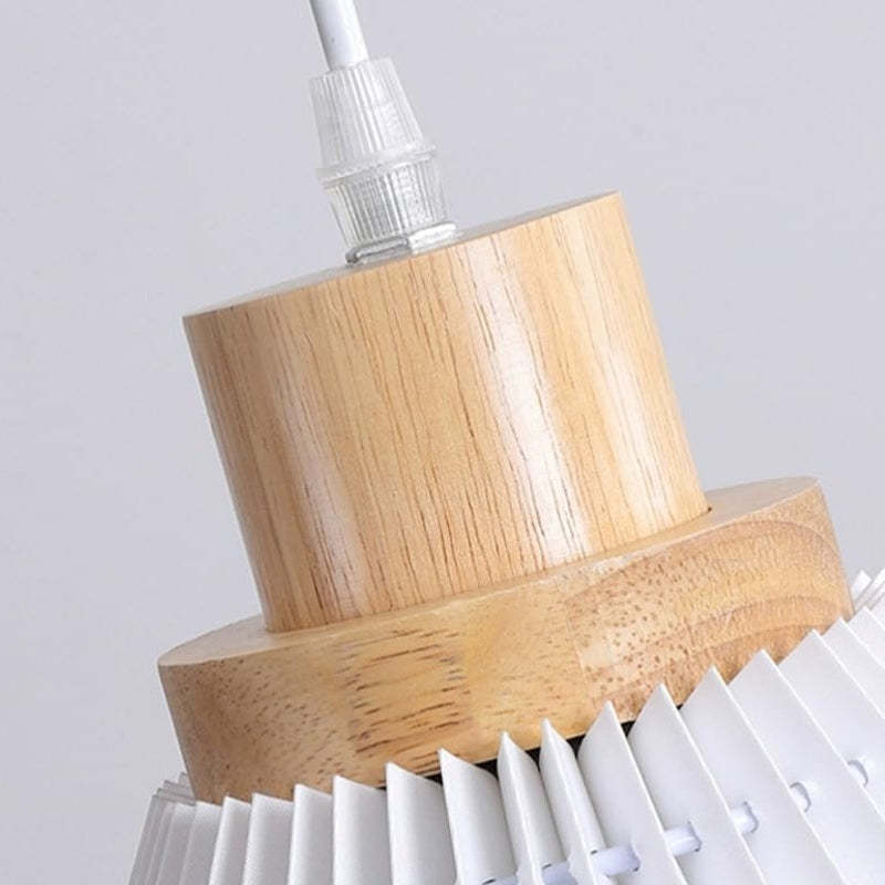 Ozawa Pendant Light Detail: Wood Fixture and Fabric Shade