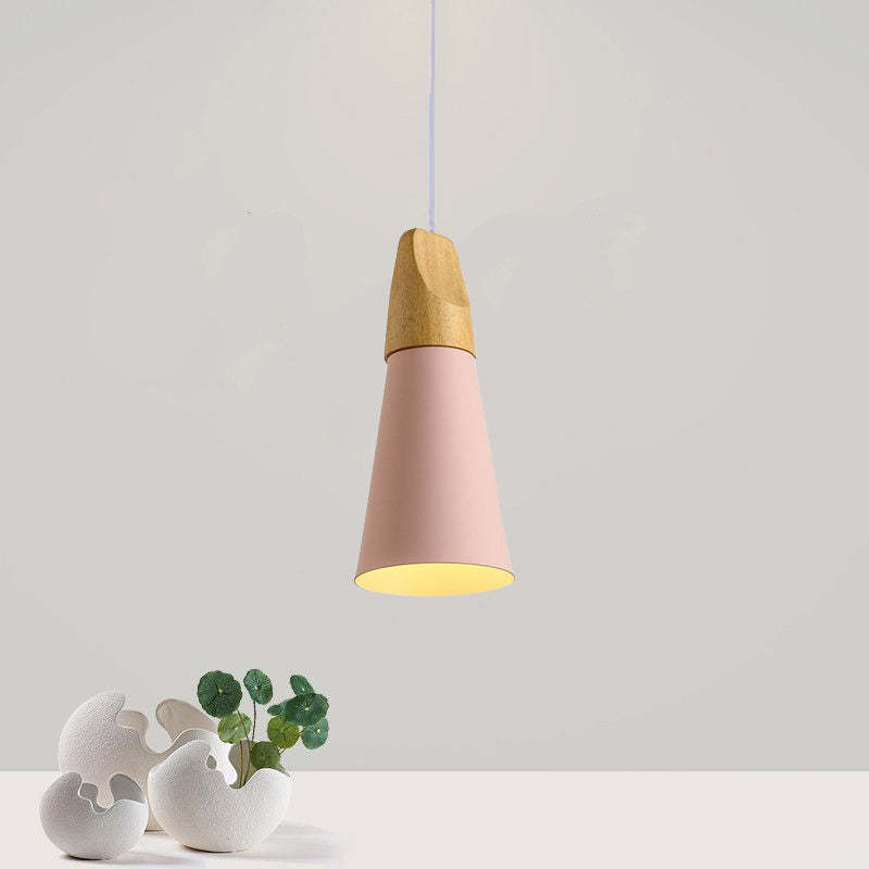 Pink Morandi pendant light with wood top, Lassola lighting