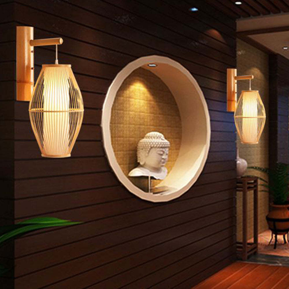 Ozawa rattan wall lamp in hallway setting