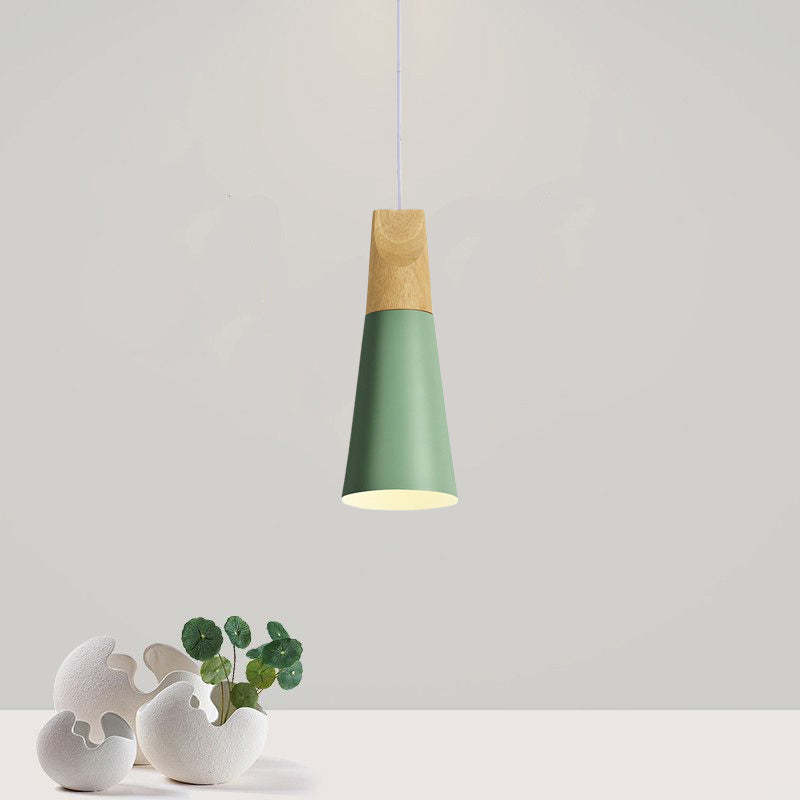 Green Morandi pendant light, wood top, Lassola lighting