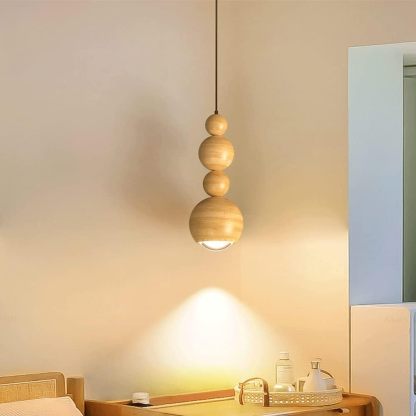 Muto Vintage LED Pendant Light - Wooden Sphere Design for Bedroom