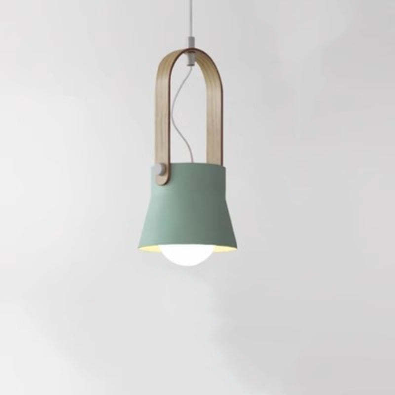 Mint Green Morandi Pendant Light with Wood Accent