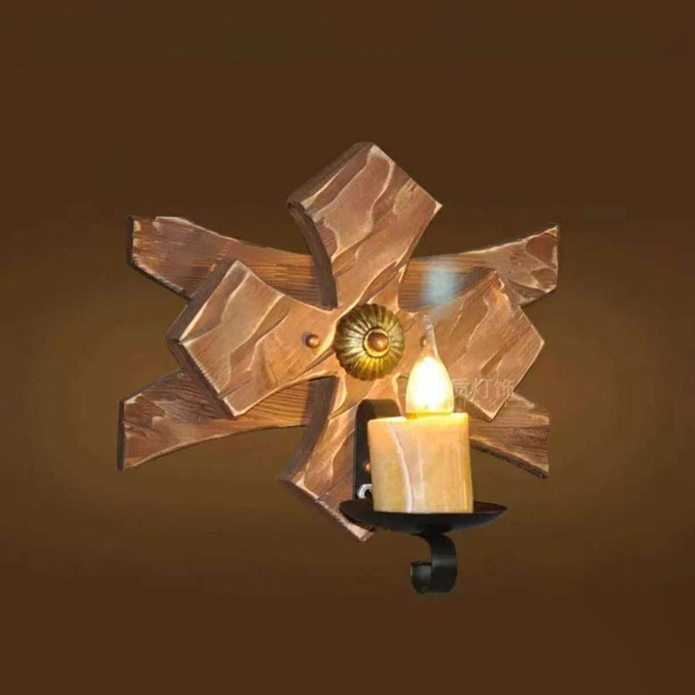 Rustic Wood & Metal Candle Wall Lamp