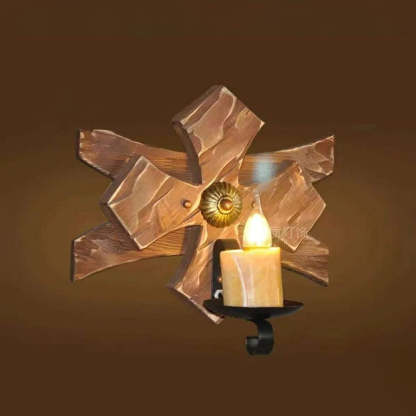 Rustic Wood & Metal Candle Wall Lamp
