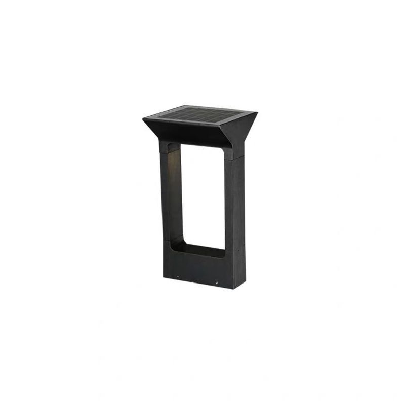 Geometric black outdoor bollard light with solar panel