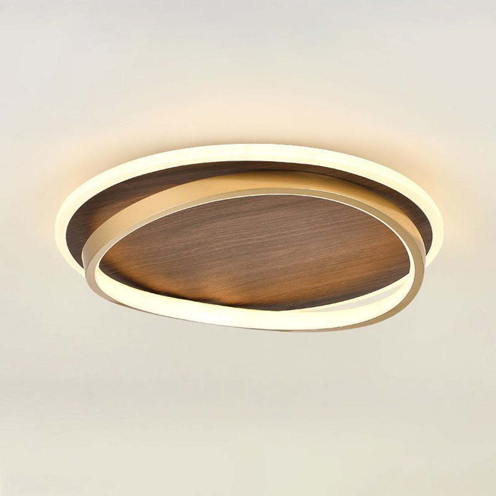 Lacey Modern Round Dimmable Ceiling Light, wood and gold finish