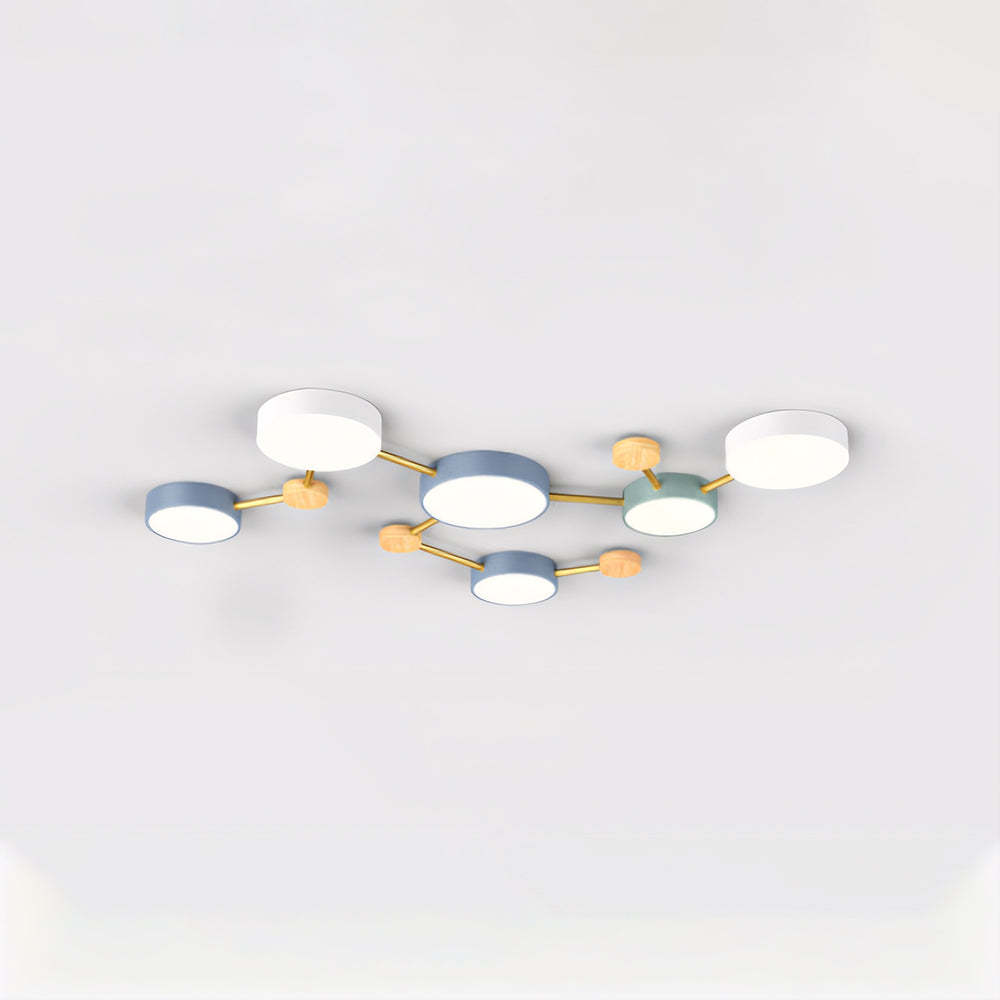 Modern Sienna LED Ceiling Light fixture, blue, wood and white