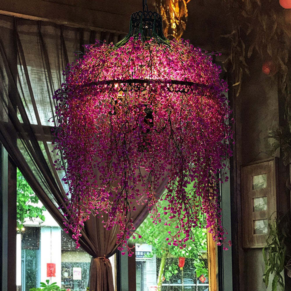 Vireo chandelier with purple floral decoration