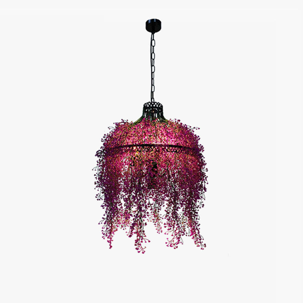 Vireo Industrial Chandelier with Purple Floral Design