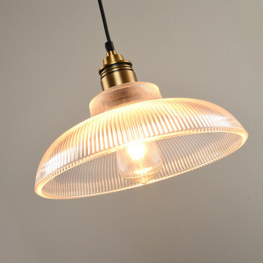 Sanna Industrial LED Pendant Light close up with clear glass shade