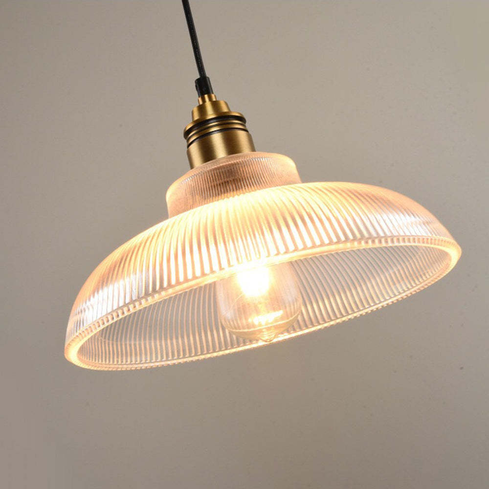Sanna Industrial LED Pendant Light close up with clear glass shade