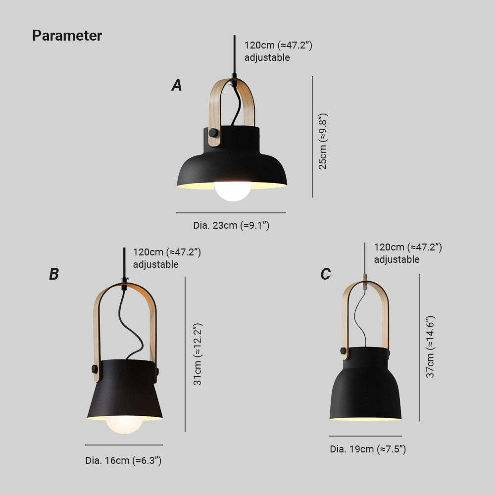 Morandi Pendant Light Dimensions, Black and Wood Finish