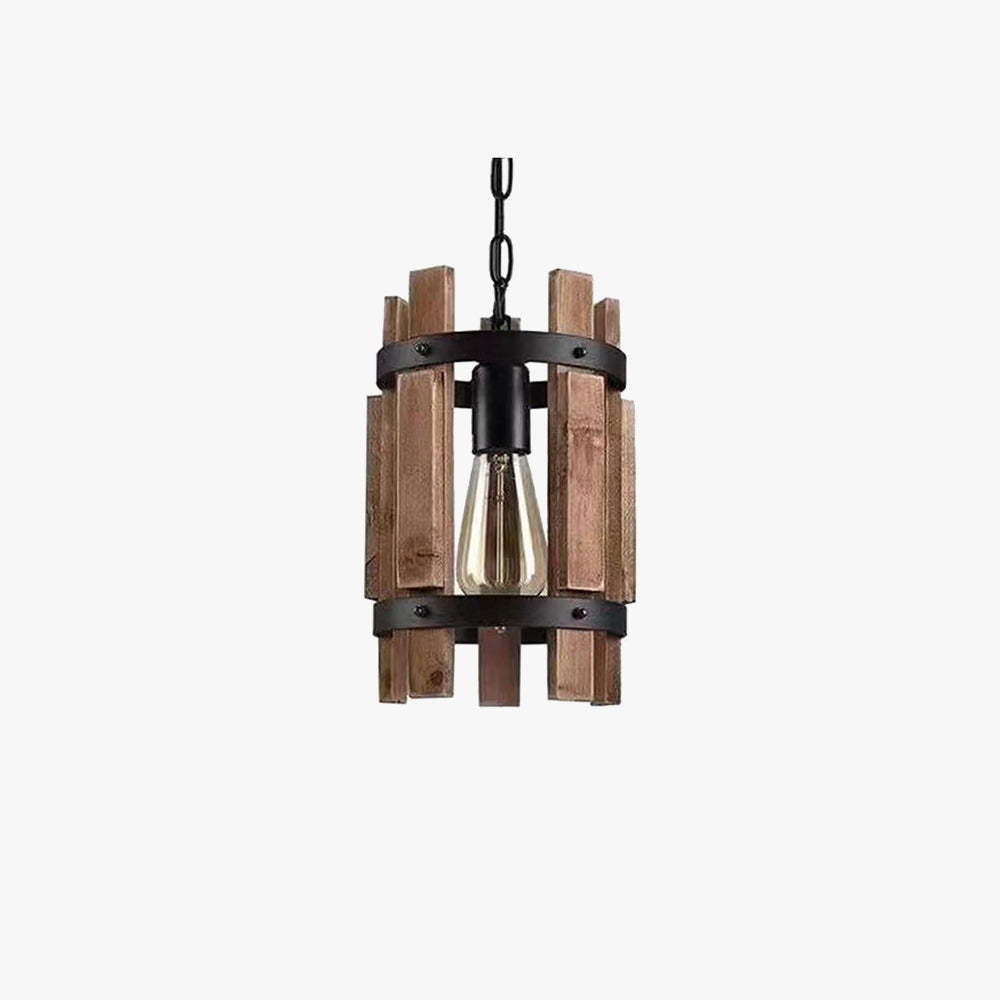 Austin Retro LED Pendant Light with Wood and Metal
