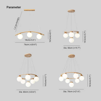 Valentina Pendant Light Dimensions - Wood and Glass