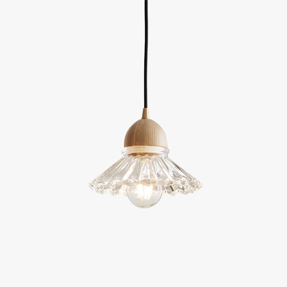 Hailie Retro Wood Pendant Light, glass shade, bedroom lighting