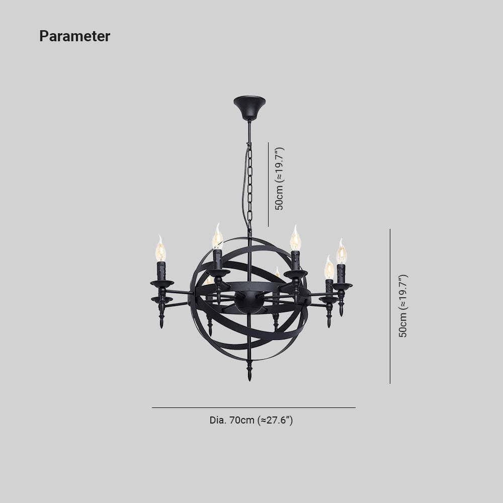 Silva Retro Candle Chandelier Dimensions, Black Metal, 70cm Diameter