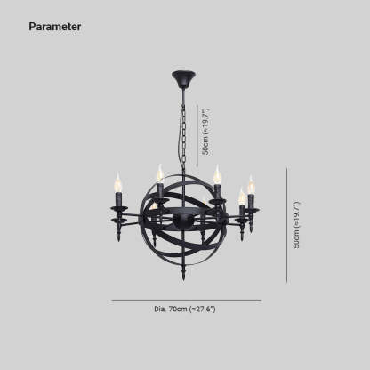 Silva Retro Candle Chandelier Dimensions, Black Metal, 70cm Diameter