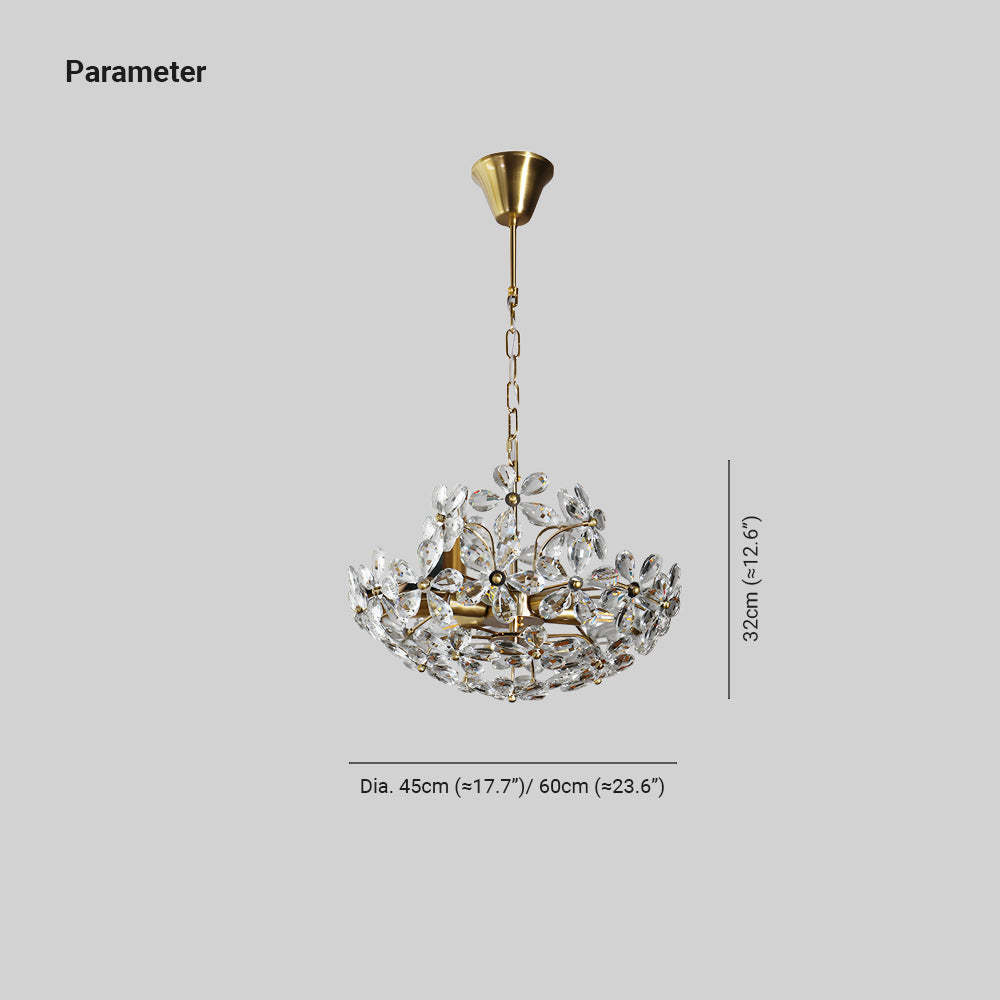 Félicie Gold Crystal Flower Pendant Light with Dimensions