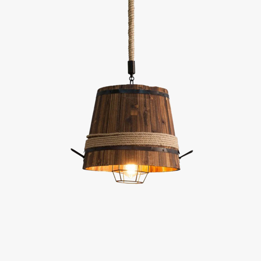 Wooden bucket pendant light for dining room or bar