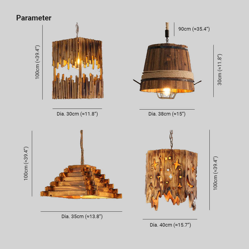 Rustic wooden pendant lights dimensions, bar lighting sizes