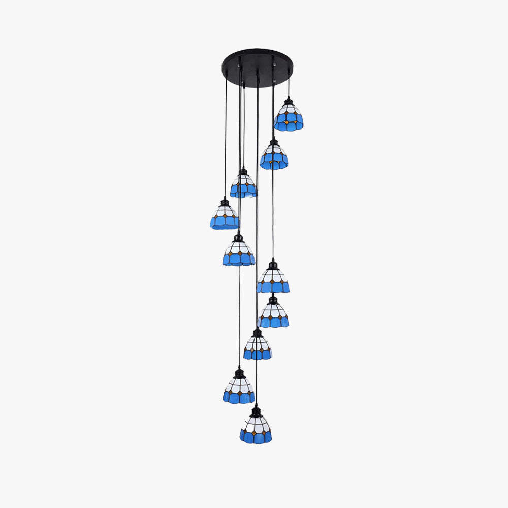 Eryn Retro LED Chandelier - Blue and White Glass Pendant Light