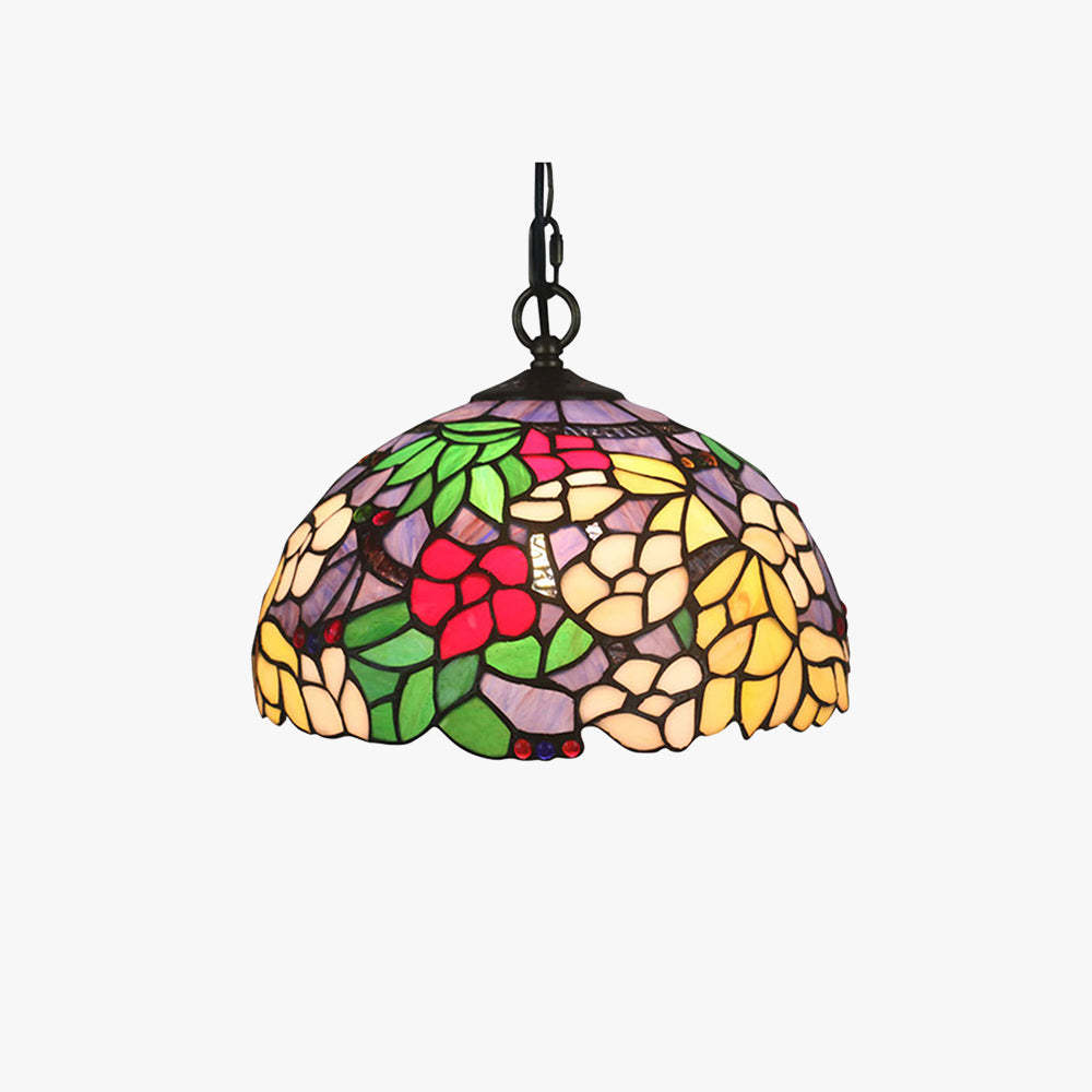 Eryn Retro LED Pendant Light Colorful Flowers Glass - Living Room