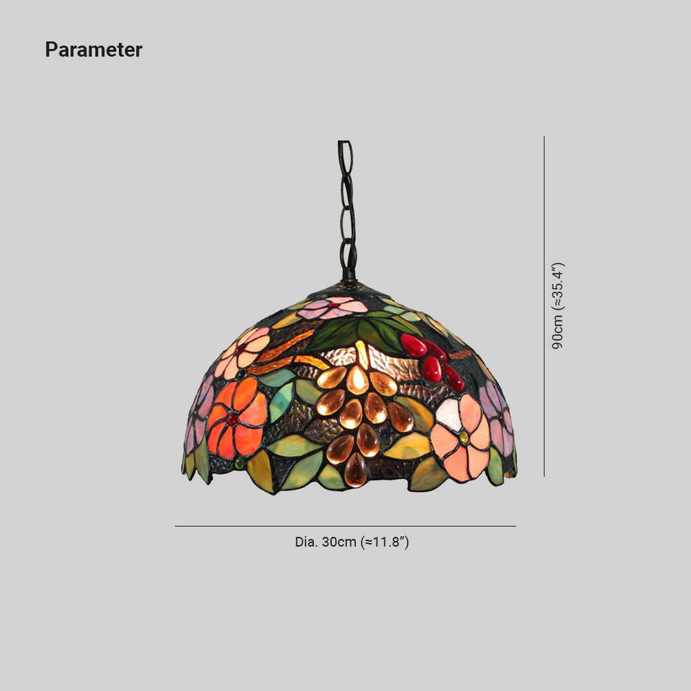 Eryn Retro LED Pendant Light - Colorful floral glass shade, 90cm