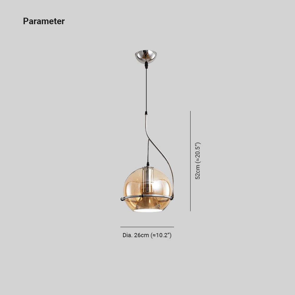 Hailie American Vintage Pendant Light Amber Glass, Dimensions Shown