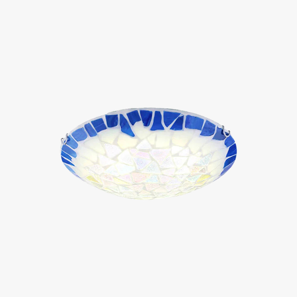 Eryn Vintage Flush Mount Ceiling Light with blue and white glass shade