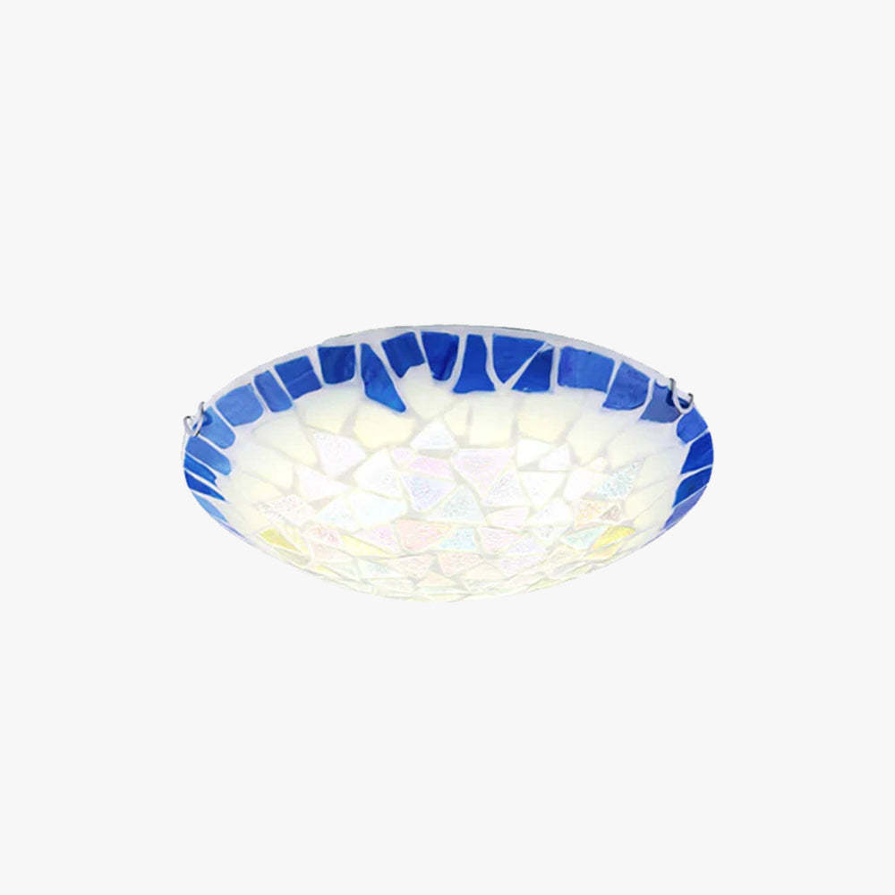 Eryn Vintage Flush Mount Ceiling Light with blue and white glass shade
