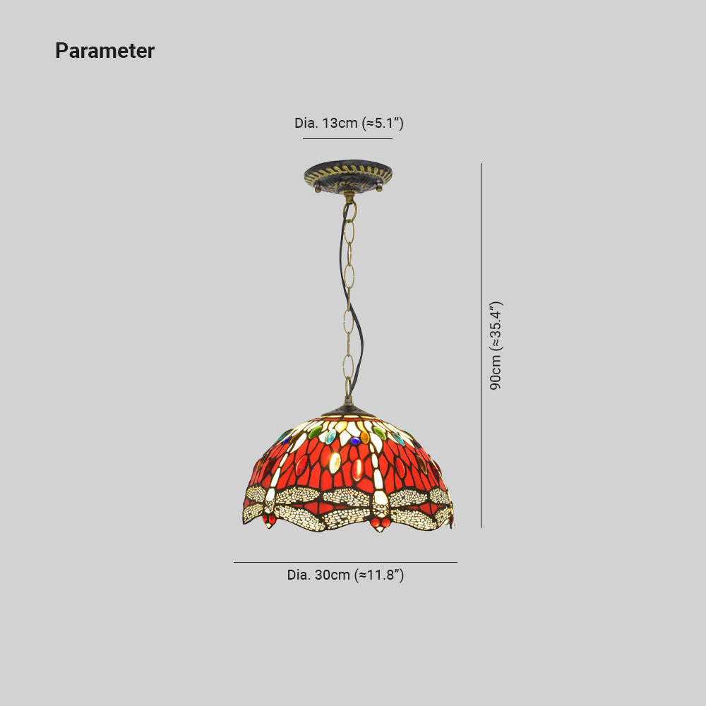 Eryn Vintage LED Pendant Light with Red Glass Dragonfly Shade