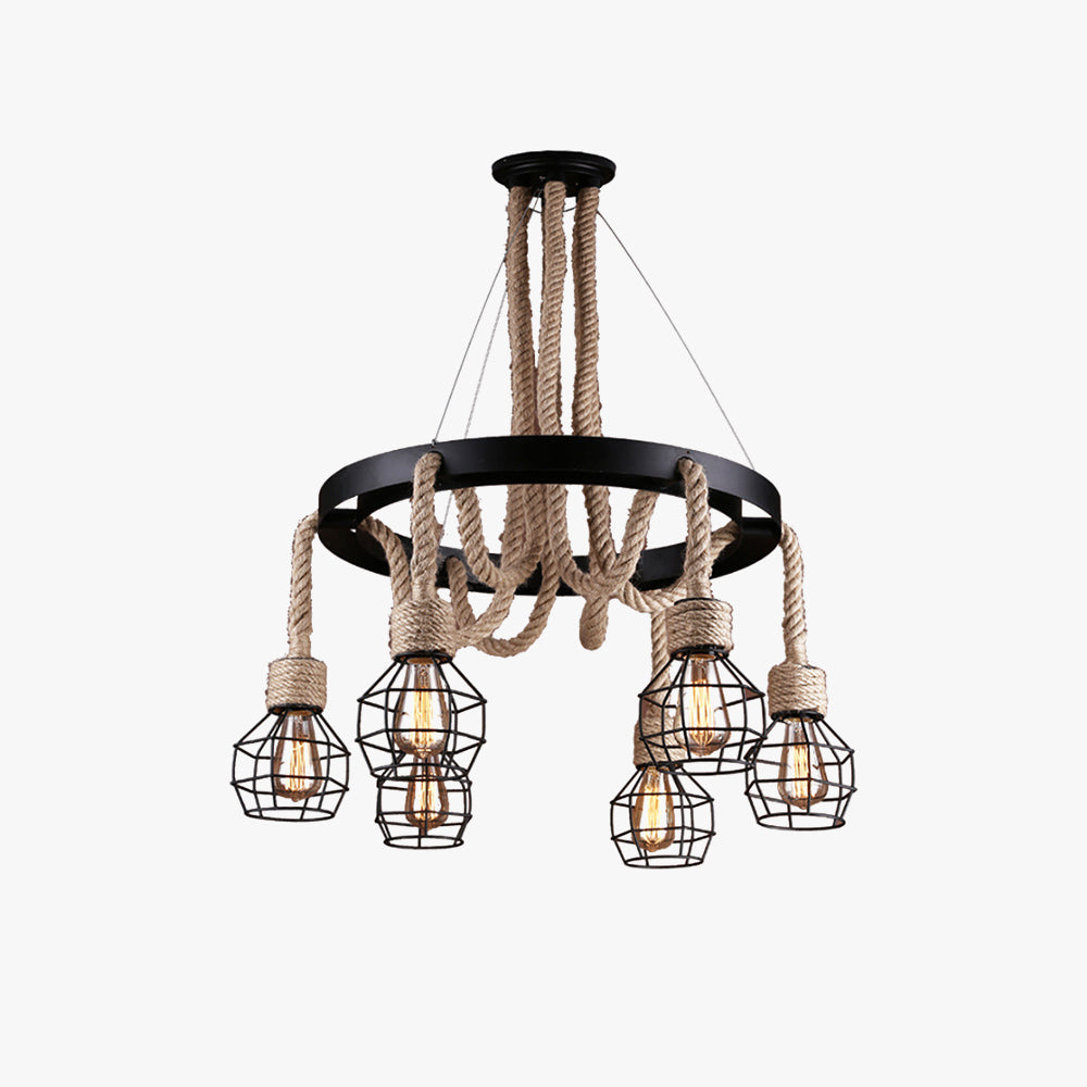 Epoch Industrial LED Chandelier with metal and rope design